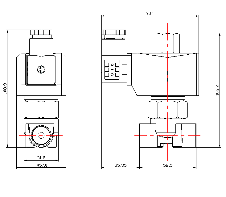 Normally Open Stainless Steel Solenoid Valve Dimension